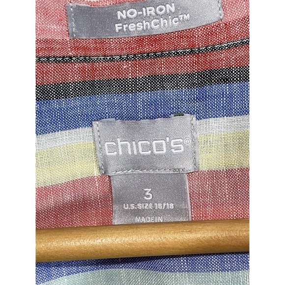 CHICO'S Size 3/XL 100% Linen Striped Colorful Sleeveless V-Neck Top - Picture 4 of 5